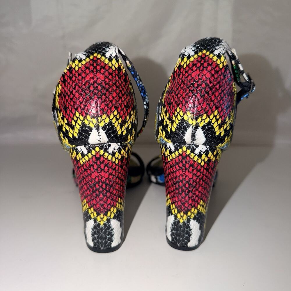 Madden Girl Beella Multi Color Snakeskin Block Heel Ankle Strap Sandals - Picture 4 of 9